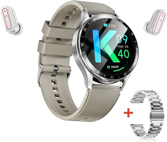 Tuanzi X10 2 in 1 Smart Watch with Earbuds 1.39" Smartwatch TWS Bluetooth Earphone Health Monitor Sport Watch Fitness Tracker (Silver Silicone+Steel)