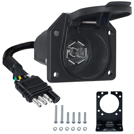 BFXM 4 Pin Flat to 7 Pin RV Blade Trailer Adapter with Mounting Bracket | Vehicle-Side 4 Way to Trailer-Side 7 Way, for Recreational Vehicle, Trailer, Truck