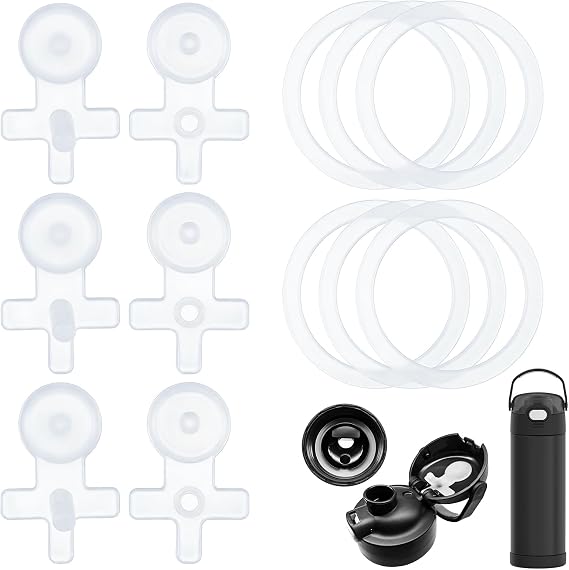 12 Pcs Replacement Leak Stopper Compatible with Thermos Funtainer 16oz Stainless Steel Bottle, Silicone Lid Gaskets and Straw Seals for Water Bottle Replacement Parts (6+6)