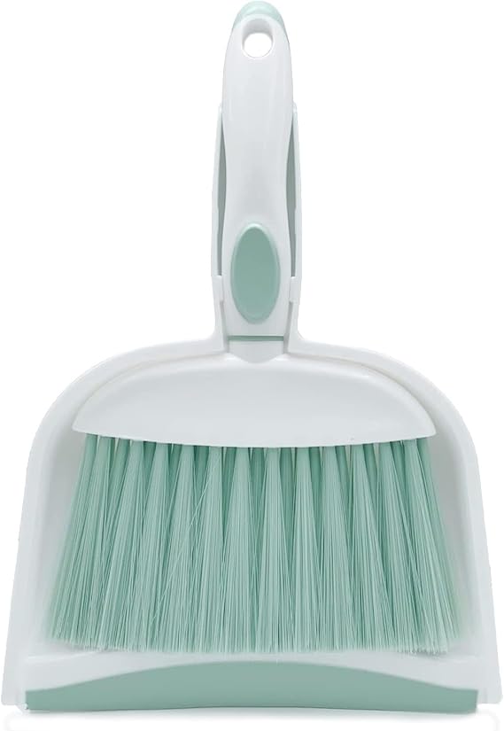 Broom Dustpan Brush Small Dust pan: Small Broom and Dustpan Set Mini Dust pan and Brush Set for Desk, Home, Camping Tent (Light Green)