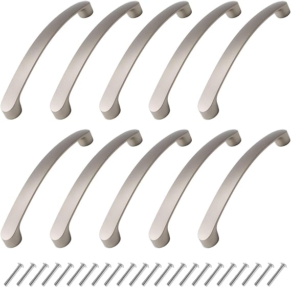 10 Pack Brushed Nickel Cabinet Handles – Silver Stainless Steel Kitchen Drawer &amp; Door Pulls, 5x96mm &amp; 5x128mm Hole Centre, Cupboard Wardrobe Furniture, Screws Included