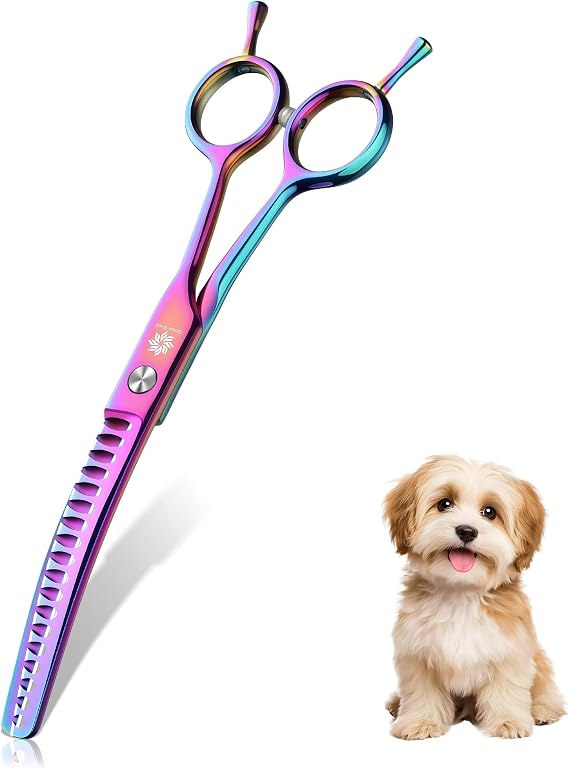 Curved Chunkers Dog Grooming Scissors, 6.5" Twin Tail Shears | Downward Curved Blade, Twin Tail Handle, for Dog & Cat, Pet Thinning Blending Grooming