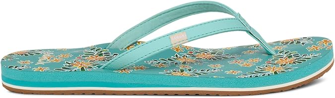 Sanuk Yoga Joy Womens Flip Flop | Yoga Mat Footbed | Yoga Sandals For Women | Women's Beach Sandals | Memory Foam Footbed, Aqua Splash, 9
