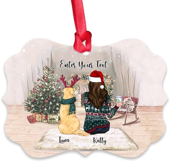 Gossby Personalized Christmas Ornaments for Dog Lovers - Custom Metal Christmas Dog Lover Gifts for Women with Design, Name - Christmas Dog Owner Gifts for Christmas Tree - Enter Your Text - 1 Dog