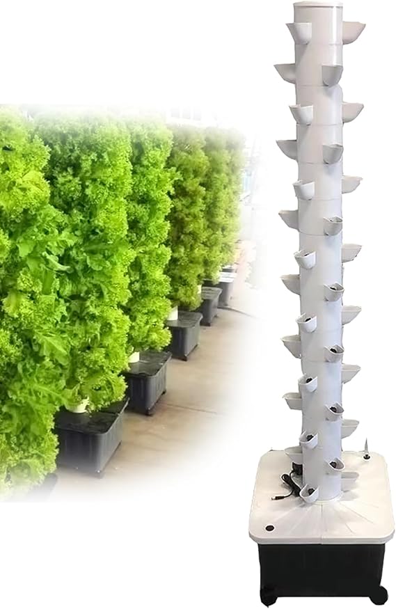 Aeroponic Tower Garden(15 Floors / 45 Holes), Garden Tower, Wheel *4 + Water Pump, Adapters + Soilless Cultivation, Energy Saving, For Herbs, Fruits And Vegetables,45