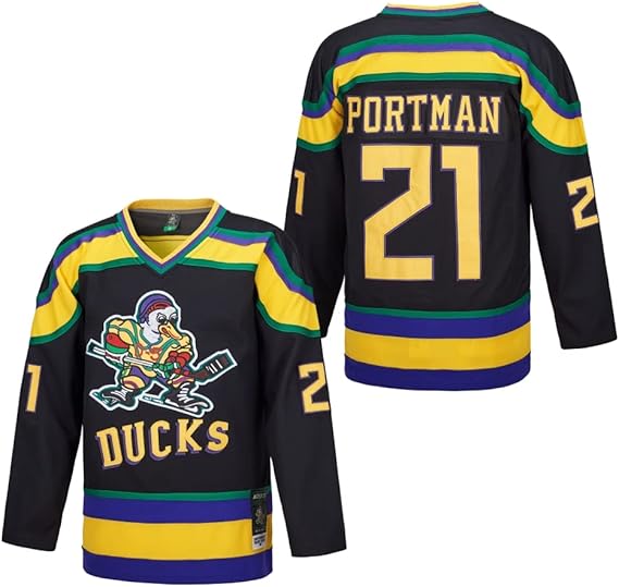 D-5 Men Mighty Ducks #96 Conway #99 Banks Ice Hockey Jersey | #33 Goldberg #66 Bombay Movie Jersey for Men S-L