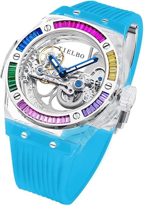 HEMUDU Luxury Crystal Mechanical Watches for Men and Women Skeleton Dial Sapphire Watch Brilliant Transparent Case