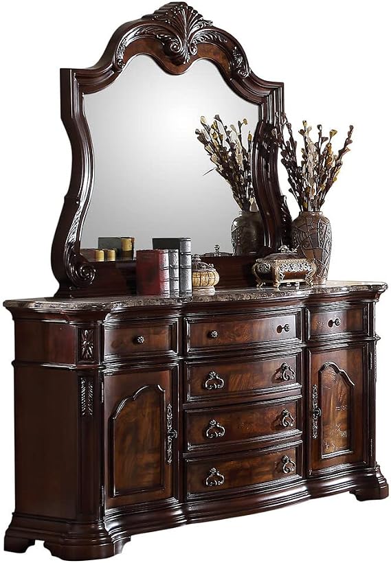 Best Master Barney's 2-Piece Wood Dresser and Mirror Set in Walnut w/Marble Top