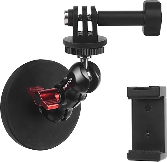 Magnetic Camera Mount for Action Camera- Strong Magnet Base with 360 Rotation Ball Head Magic Arm &1/4"-20 Thread & Phone Holder,Metal Compatible with Pocket 3 /X4/X3 for Car Gym,JC024