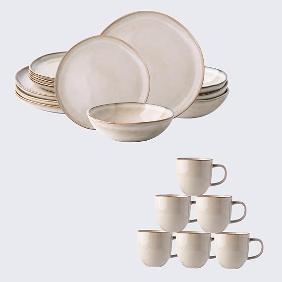 AmorArc 18 PCS Ceramic Dinnerware Sets,Handmade Reactive Glaze Plates and Bowls Sets,Highly Chip and Crack Resistant | Dishwasher & Microwave Safe Dishes Set, Service for 4