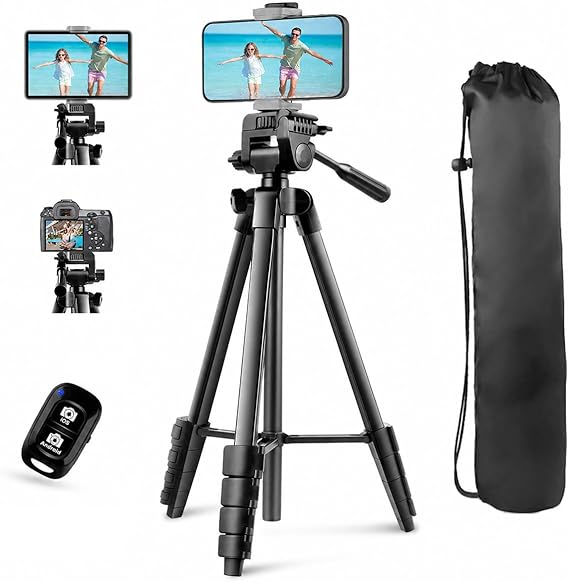 UBeesize 64'' iPad Tripod for iPhone and Camera with Remote & Carry Bag | Tablet Tripod with 2 in 1 Phone Holder, 3-Way Pan Head for Video Recording, Live Stream, Photography, Travel