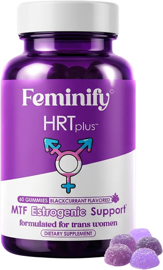 Feminify HRT+ Gummies for Estrogen - Top Bottom Curves Hair Skin Nails Femininity Enhancement - Formulated for MTF Trans Women - 60 Count