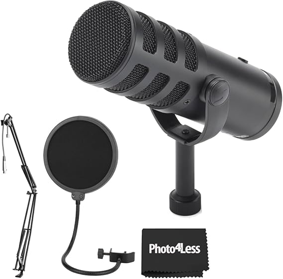SAMSON Q9U XLR/USB Dynamic Broadcast Microphone Bundle with Pop Filter and Broadcast/Webcast Boom Arm with XLR Cable