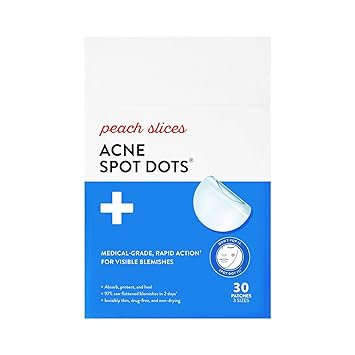 Peach Slices - Acne Spot Dots (30 ct) - Hydrocolloid Pimple Patches for Face - Absorb Gunk, Protect Picking & Support Healing - 3 Sizes (7, 10, 12mm) - Vegan, Cruelty Free, Korean Skin Care & Beauty