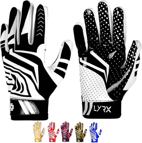 LYRX Professional Football Receiver Gloves with Optimal Silicone Palm Non-Slip Grip Control Ultra-Stick Sports Lightweight Glove and Precision Fit