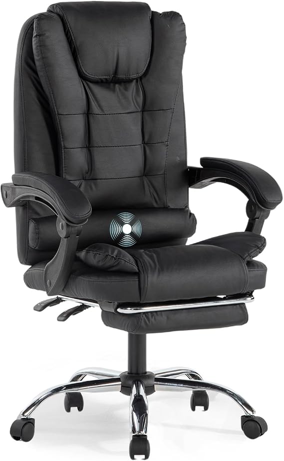 Ergonomic Office Chair with Footrest and Lumbar Massage, Big and Tall Office Chair with Wide Seat, Computer Chair with Adjustable Reclining, PU Leather, High Back for Work, Study & Gaming
