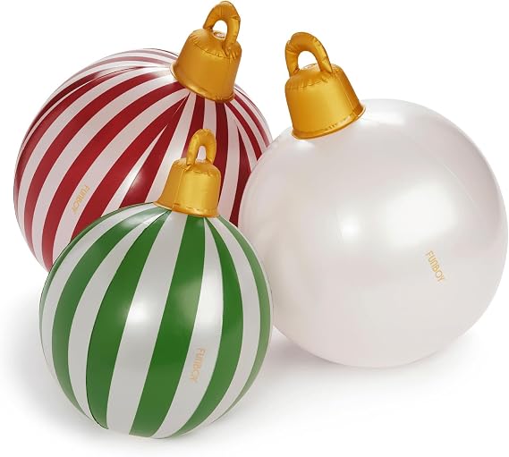 FUNBOY Giant Inflatable Light-Up Classic Christmas Ornaments, 3-Pack