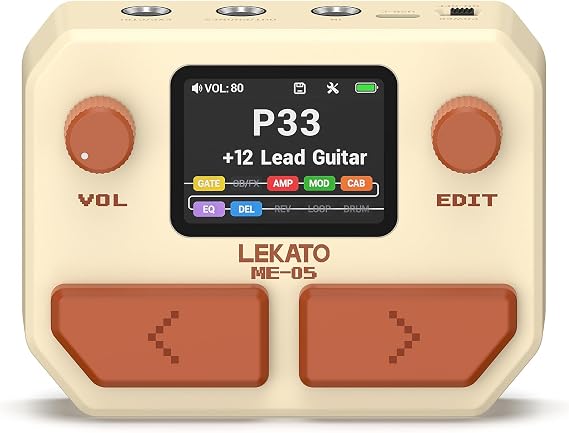 LEKATO Multi Effects Guitar Pedal, with 125 Effects 30 Amp Models & 30 Cab Sims, 40s Looper, Drum Rhythms, Support NAM/IR, USB Audio Interface OTG Function Rechargeable Guitar Effects Pedal (Beige)