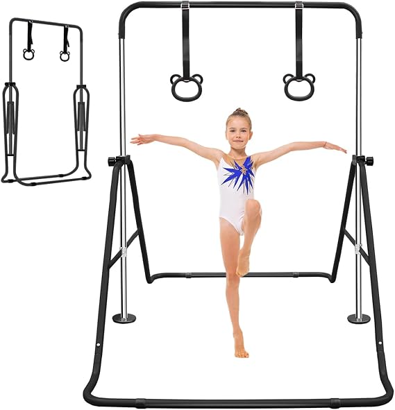 ZeHuoGe Multi-Functional Horizontal Gymnastic Bar, Adjustable Height Horizontal Gymnastic Bar with Bear Rings, Suitable for Teenagers and Girls
