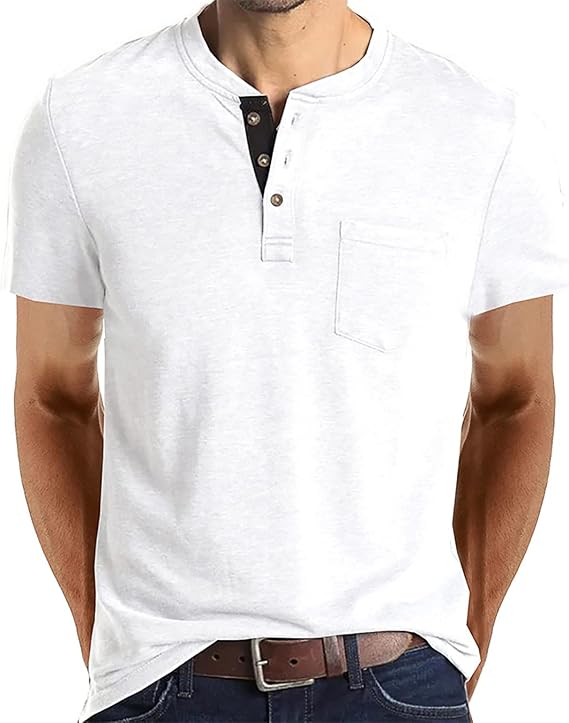 FANARCHER Mens Henley Short Sleeve T-Shirts Casual Tee Shirts Cotton Summer Tops