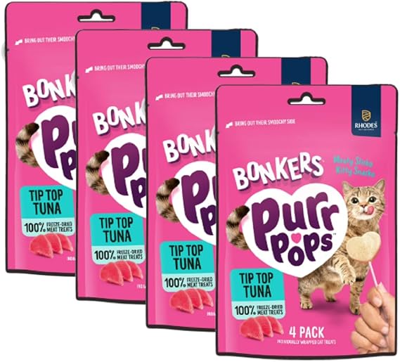 Bonkers Purrpops, Tuna Flavored Freeze Dried Cat Treats, 4 Pieces Per Pouch (4 Pack)