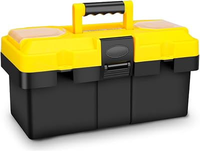 Anyyion 14-Inch Plastic Tool box with Removable Tray, Truly Strong and Durable For Craft Storage, Household