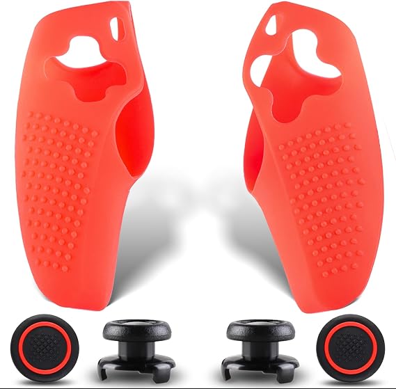 Split Anti-Slip Controller Skin Set, with 2 Thumb Grips & 2 Elevated Base, Individually Silicone Grip Controller Case for PS5 DualSense Wireless Edition(Black)
