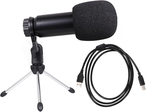 USB Condenser Microphone Bm800 with Tripod Stand 5pcs Set for Desktop PC Laptop Recording Podcast Streaming Black Mesh
