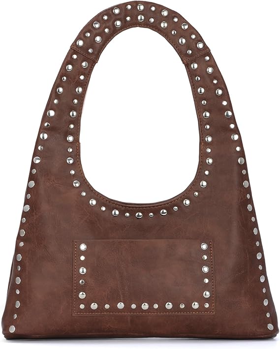 GOKTOW Y2K Studded Hobo Bag - Women PU Leather Vintage Tote Shoulder Purse for Daily Commute