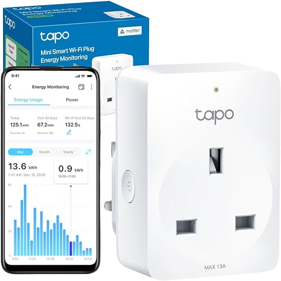 Tapo P110MA Smart Plug, Matter Energy Monitoring WiFi Plug | Energy Monitoring, Matter-Certified, Auto-Off & Schedule, Works with Alexa, Google & Apple Home, No Hub Required