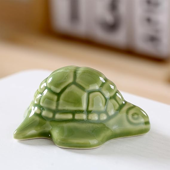 Small Ceramic Sea Turtle Figurine for Aquarium Decor, Penjing Rockery Scenery, Miniature Garden & Coastal Home Accent (Seaweed Green)