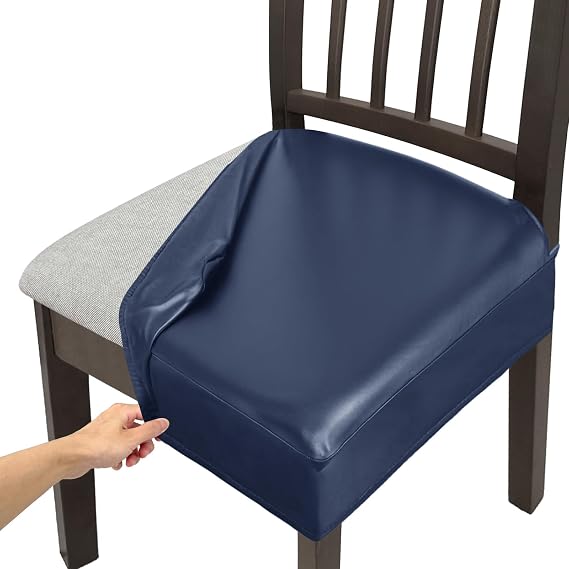 PU Leather Seat Covers for Dining Chairs Set of 4 Waterproof, Rear-Covered