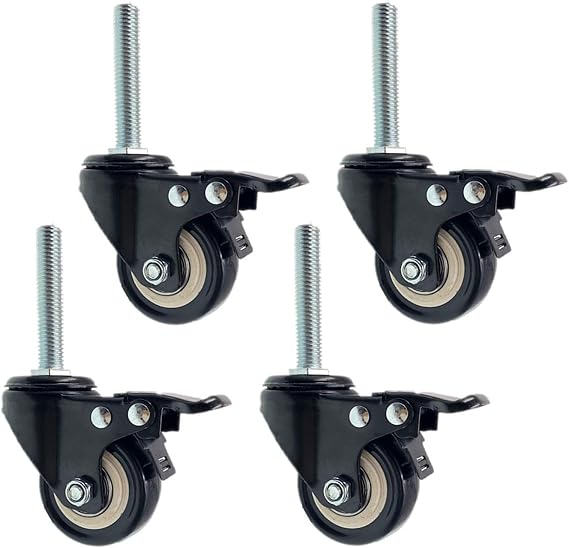 50mm Swivel Stem Caster Wheel with M10100mm Thread Stem,PU Wheels for Small Shelf and,Double Bearing,Load 150kg,4PCS (Color : Brake)