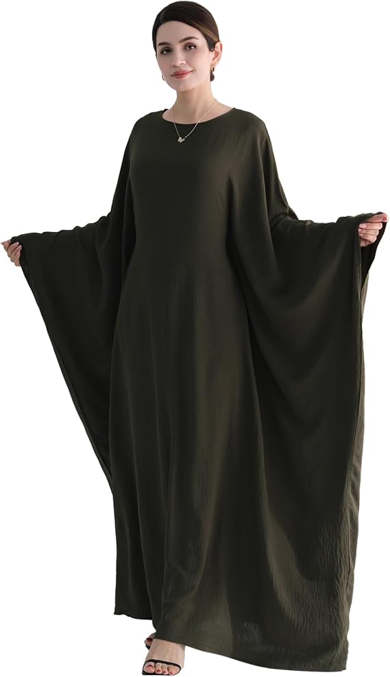 Muslim Abaya Dress Women Middle East Arabian Prayer Robe Batwing Maxi Kaftan Abaya Dress with Hijab