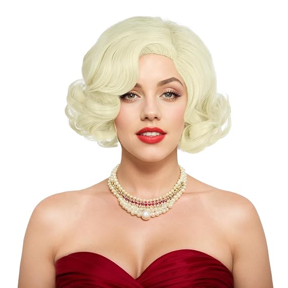 yuehong Short Curly Women Wig 1920s Platinum Blonde Wig Hair Heat Resistant Synthetic Fibers Soft Durable Breathable Costume Hair