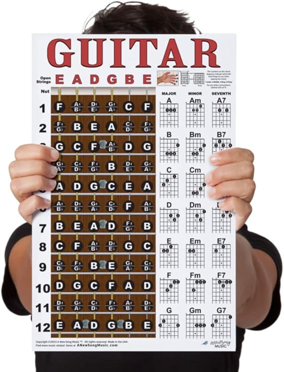 Guitar Chord Chart 21 Chords & Fretboard Note Map Laminated Poster 11x17 | 21 Chords, Fretboard Note Map, Laminated, 11x17