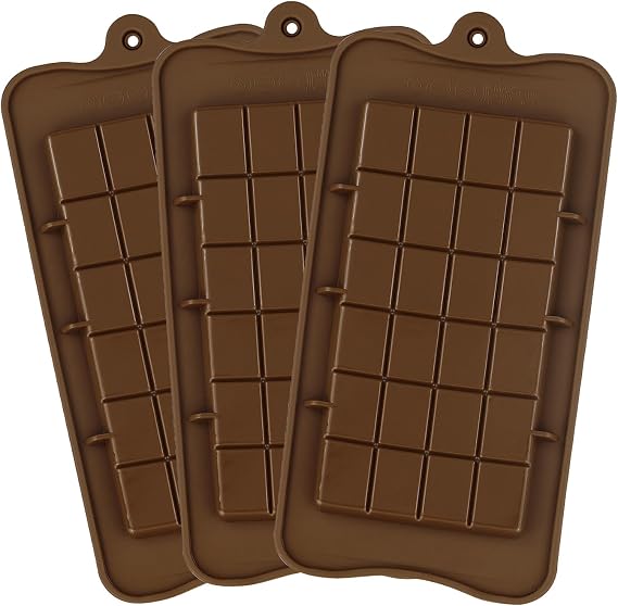 3 Pcs Silicone Break-Apart Chocolate Moulds - Brown Chocolate Bar Molds, Non-Stick Reusable DIY Baking Molds for Candy, Protein & Energy Bars, Fudge & Sweet Treats