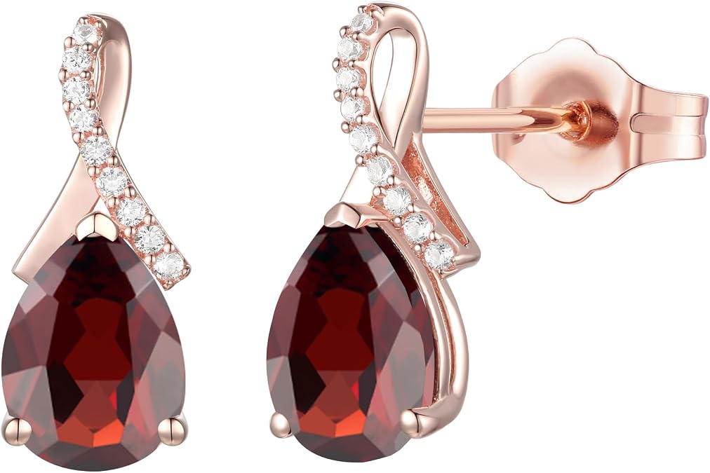 Sterling Silver Gemstone and Created White Sapphire Pear Drop Earring