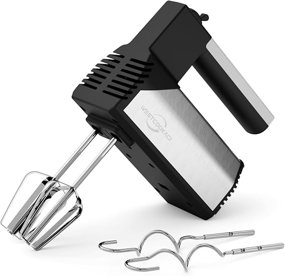Hand Mixer Electric Handheld, 5-Speed 200W with 4 Accessories Black | Portable Electric Hand Mixer with Turbo Ultra Power+Eject Button, WESTCOOKAID Perfect for Cakes, Eggs and Daily Home Baking