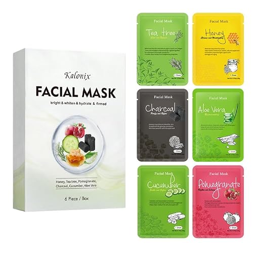 Facial Sheet Mask Set - Purifying, Moisturizing, Soothing - Form-Fitting Skincare Face Sheet Masks, All Skin Types and For Men and Women, Pack of 6 Sheet Masks, Perfect for gifts