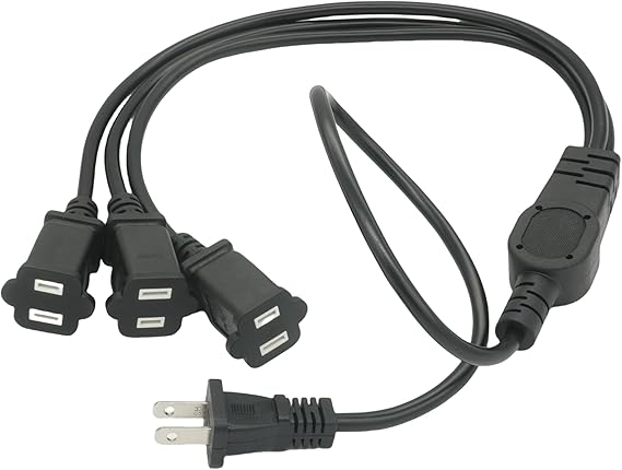 3 Way Extension Cord, 3FT 1 to 3 2 Prong Power Cord Splitter Cable, Y Style Indoor Male to Female Extension Cord Cable, 18AWG SVT 3 Wire 13A 125V,Black