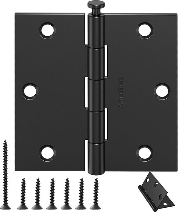 Black Door Hinges - 24 Pack Mate Black Door Hinges 3.5 Inch Rounded Interior Door Hinge with Square Corners - 3 1/2 Inches Black Hinges for Residential Standard Doors Hardware