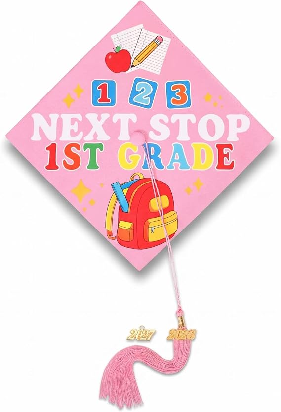 Knitgrip Next Stop Kindergarten Graduation Cap with 2026 2027 Tassel Year Charm, Preschool & Pre-k Grad Cap Topper for Kids
