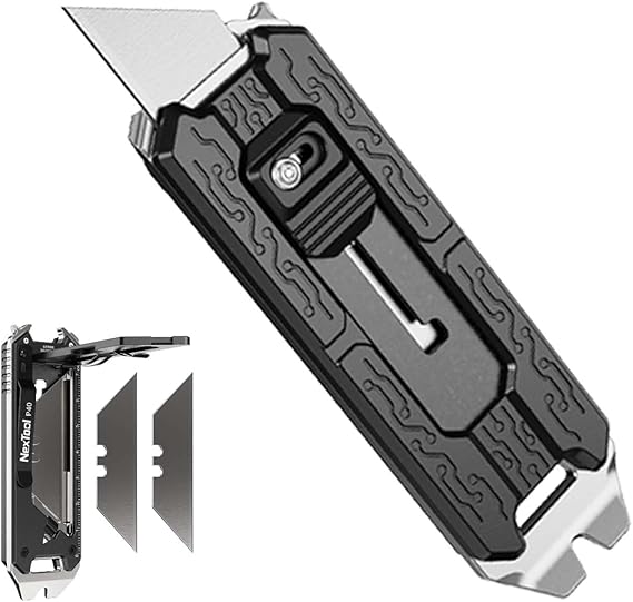 NexTool Explorer E20 Box Cutter Retractable, SK5 Utility Knife Multitool | 8-in-1 Multi Tool, Magazine Blade, 3 Blades Storage, Quick Change, Safety Slide Lock, Portable for EDC Cutting, Gifts for Men