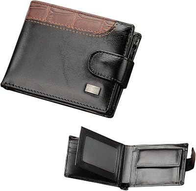 PORRASSO Men Wallet Bifold Wallet Portable Leather Card Holder with Card Slots Coin Pocket Black