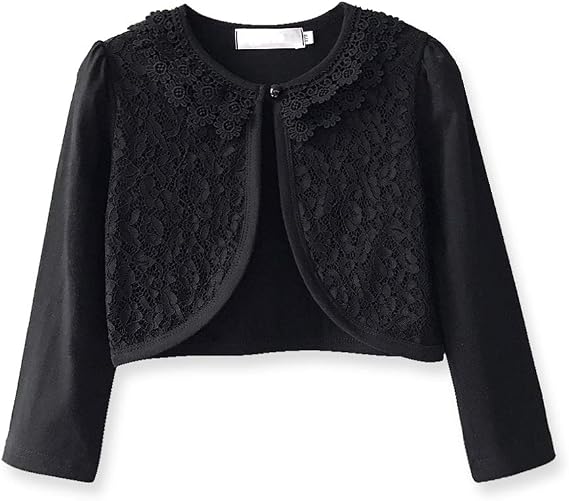 Girl Lace Bolero Cardigan Shrug - Little Girl Long Sleeve Shrug Sweater with Pearls 2-11 Years