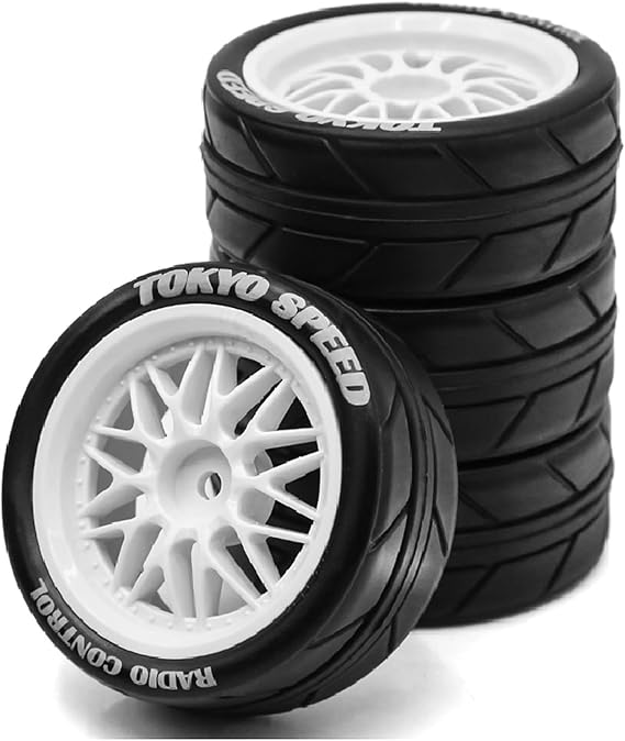 1/10 RC On Road Tires And Plastic Rally Wheels 12mm Hex Drift Tyres For 1:10 Scale Racing Touring Street Car Tamiya TT01 TT02 XV01 TA06 A959 144001 HPI KYOSHO HSP PTG2 Traxxas 4PCS (White)