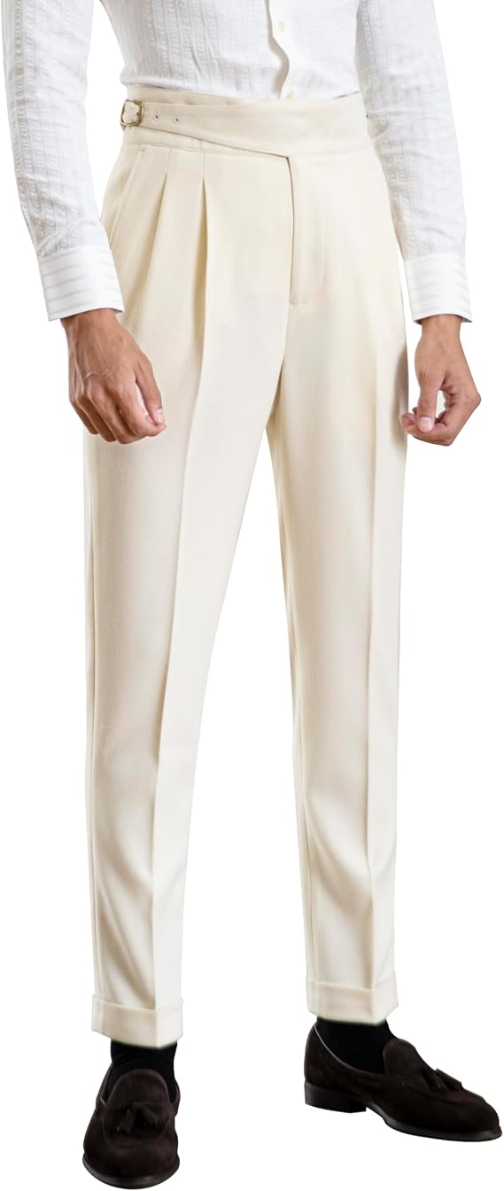 Men's Classic Gurkha Naples Italian Style Dress Pants No Need to tie a Belt