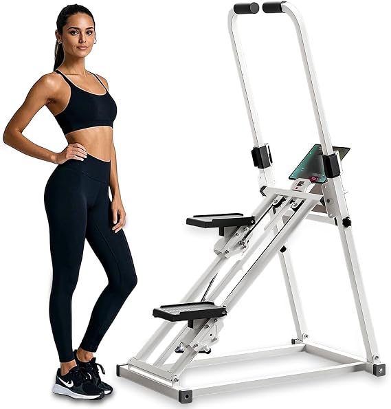 Stair Stepper for Home Gym Exercise, Vertical Climber Machine for Full-Body Workout, Folding Cardio Stair Stepper Machine with Extended Step Range, Adjustable Handlebar & Pedals
