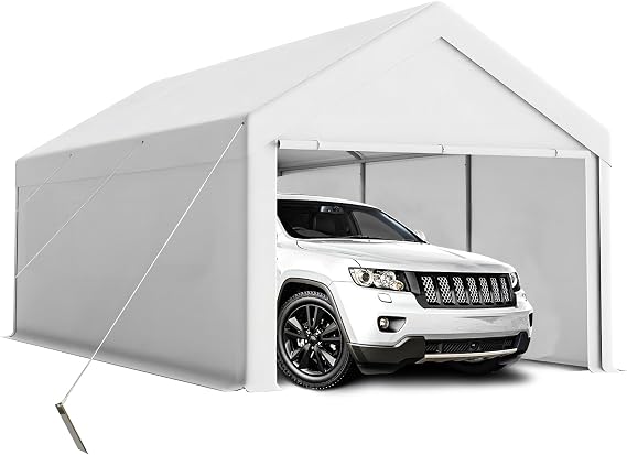 Carport 10x20ft Heavy Duty Canopy Storage Shed,Portable Garage Party Tent,Portable Garage with Removable Sidewalls & Doors All-Season Tarp for Car,Truck,Party SNC24# (W/WH)